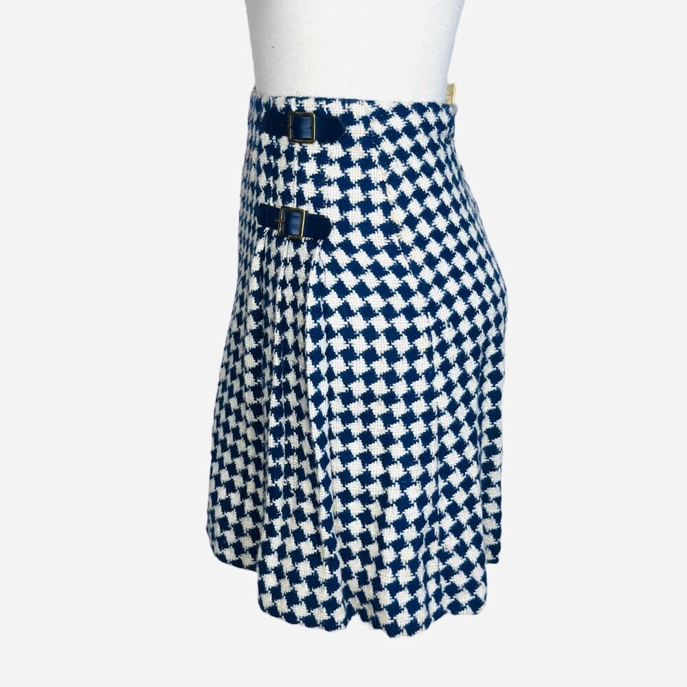 Sears Roebuck Jr High Girl Vintage 80s Houndstooth 6J Pleated Skirt Belt Buckles - Picture 5 of 9
